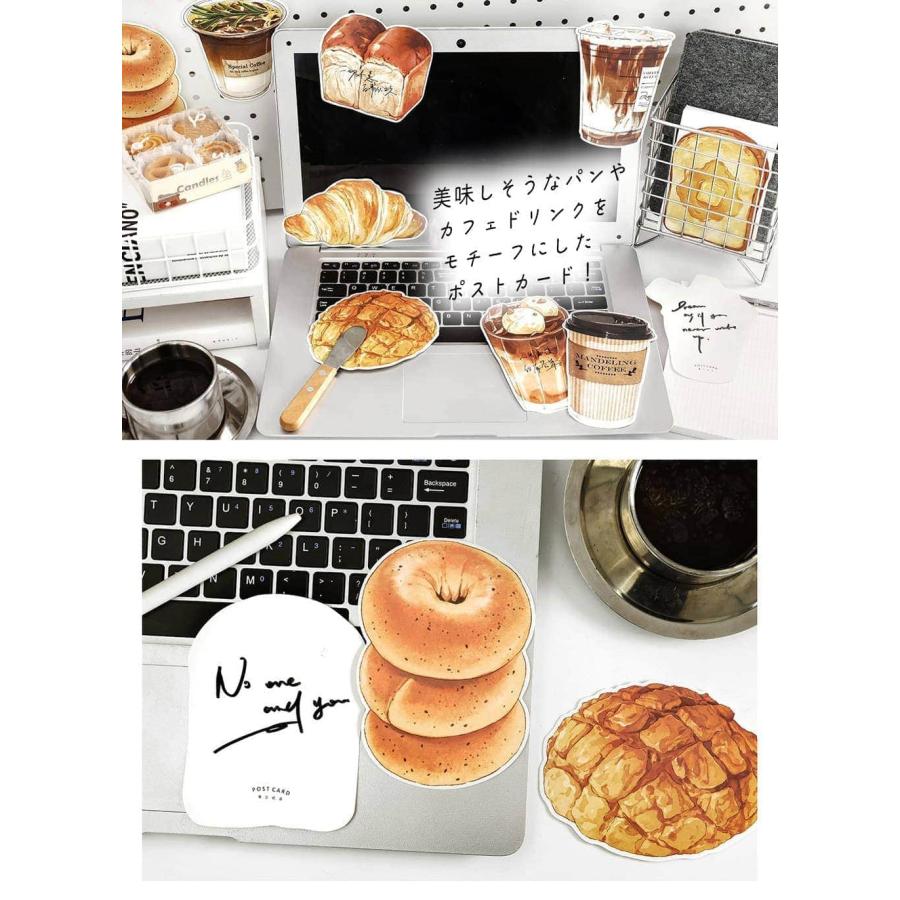ポストカード メッセージカードカフェ ラテ コーヒー パン バター