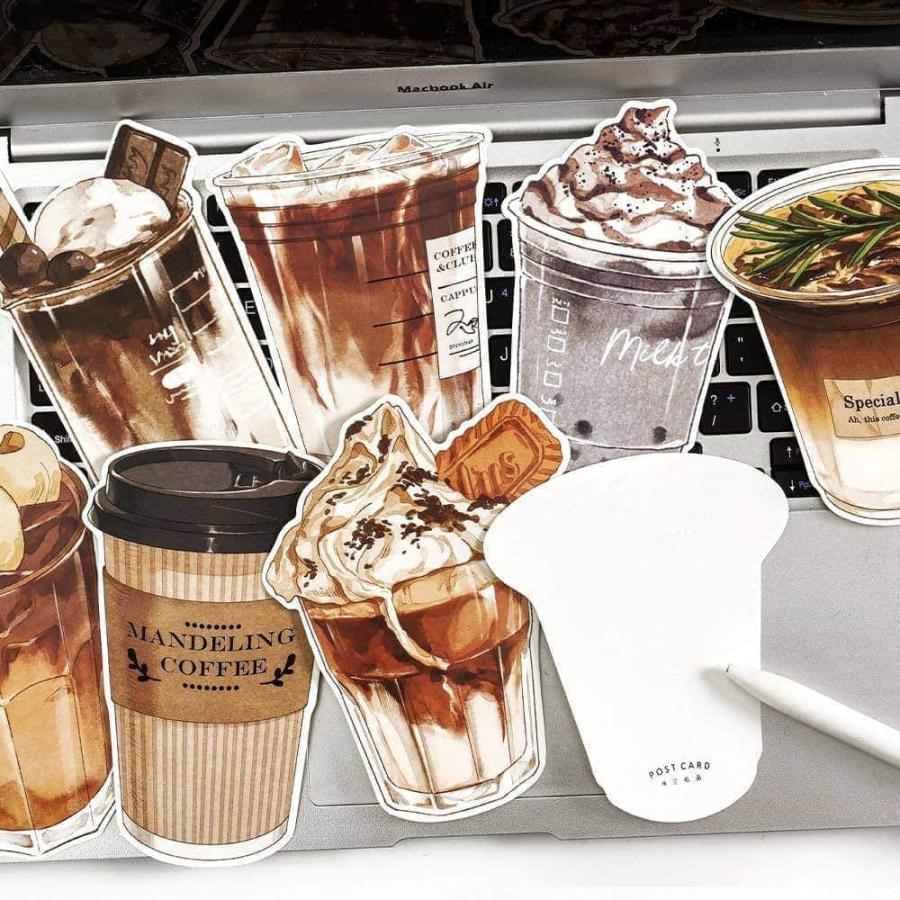 ポストカード メッセージカードカフェ ラテ コーヒー パン バター