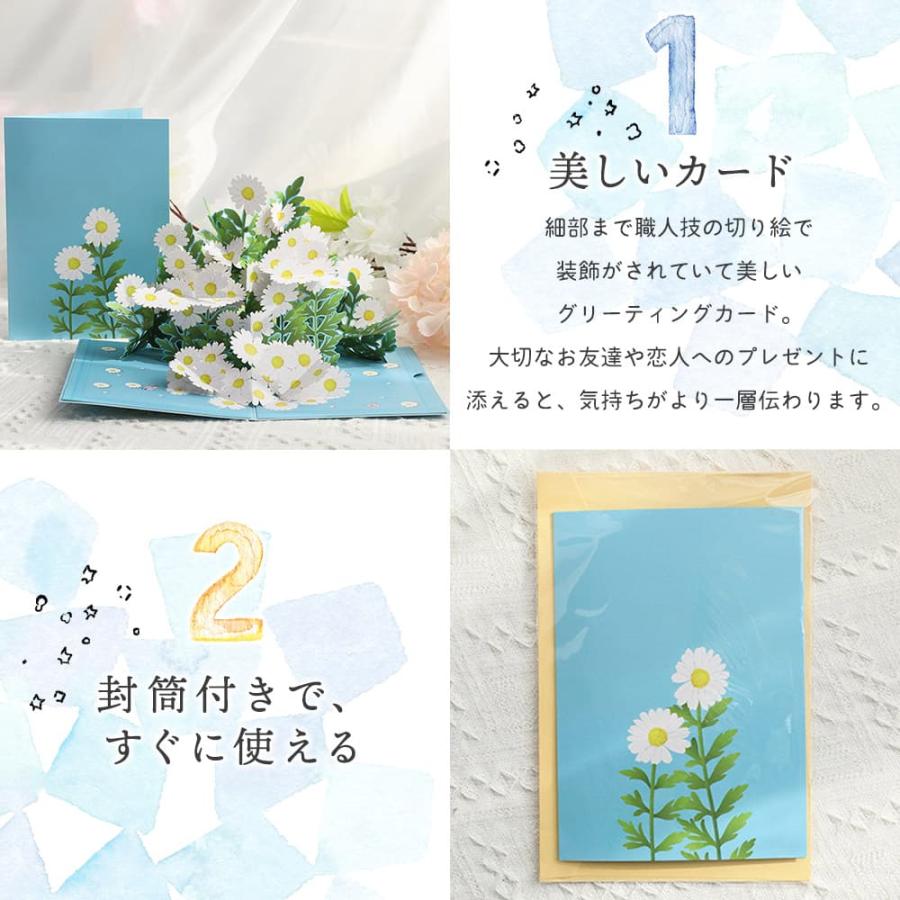 メッセージ カードグリーディング ポップアップ 花畑 花束 ヒナギク