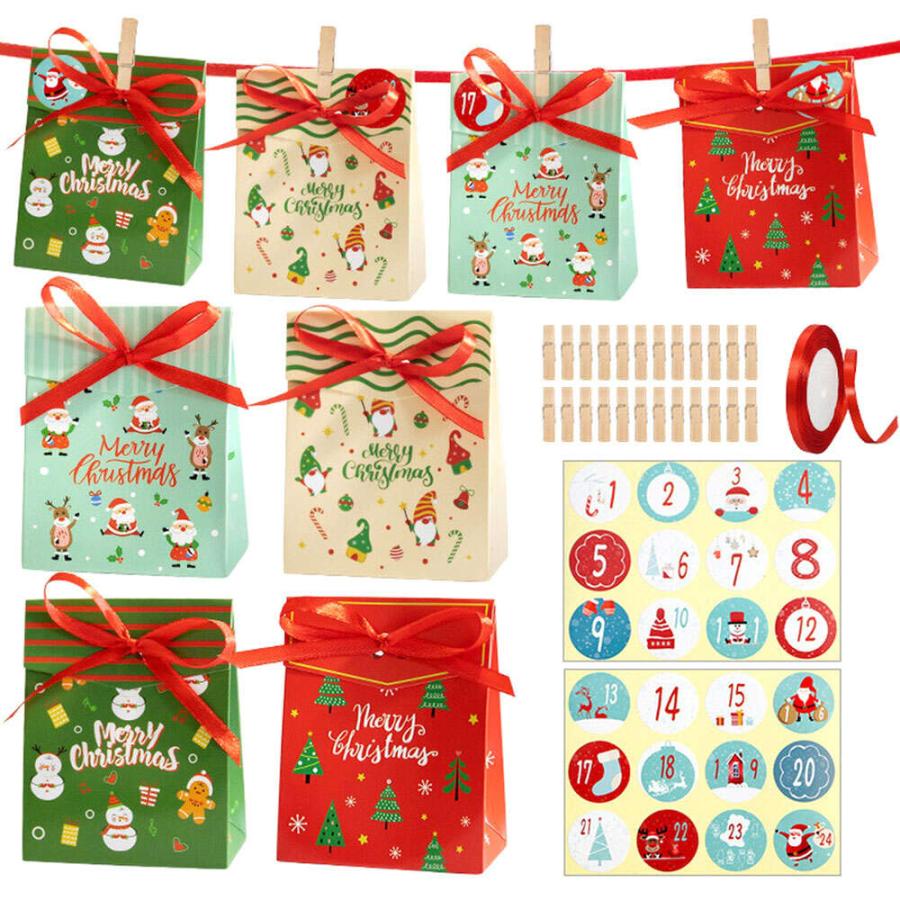 クリスマスラッピング ボックス ピロー 大量 徳用 24個セット 8x10