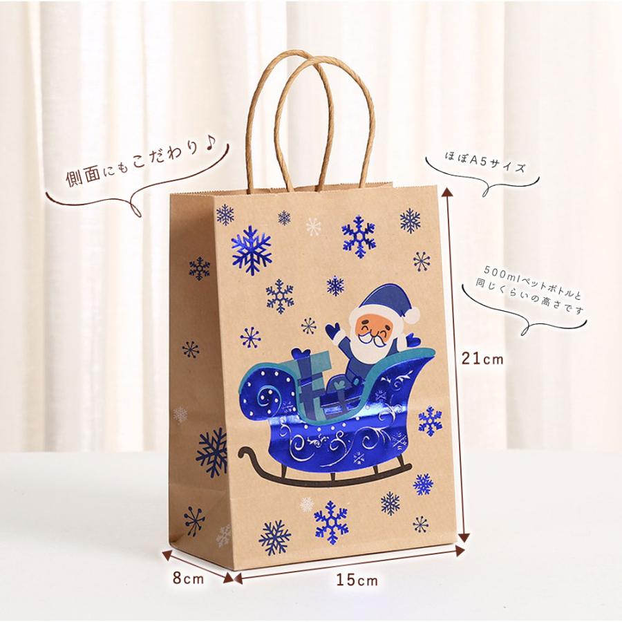 ラッピングクリスマス 紙袋 手提げ袋 クラフト ブラウン ブルー 6種