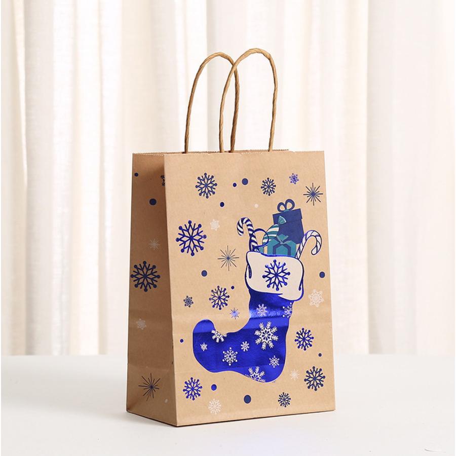 ラッピングクリスマス 紙袋 手提げ袋 クラフト ブラウン ブルー 6種