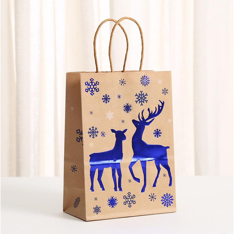 ラッピングクリスマス 紙袋 手提げ袋 クラフト ブラウン ブルー 6種