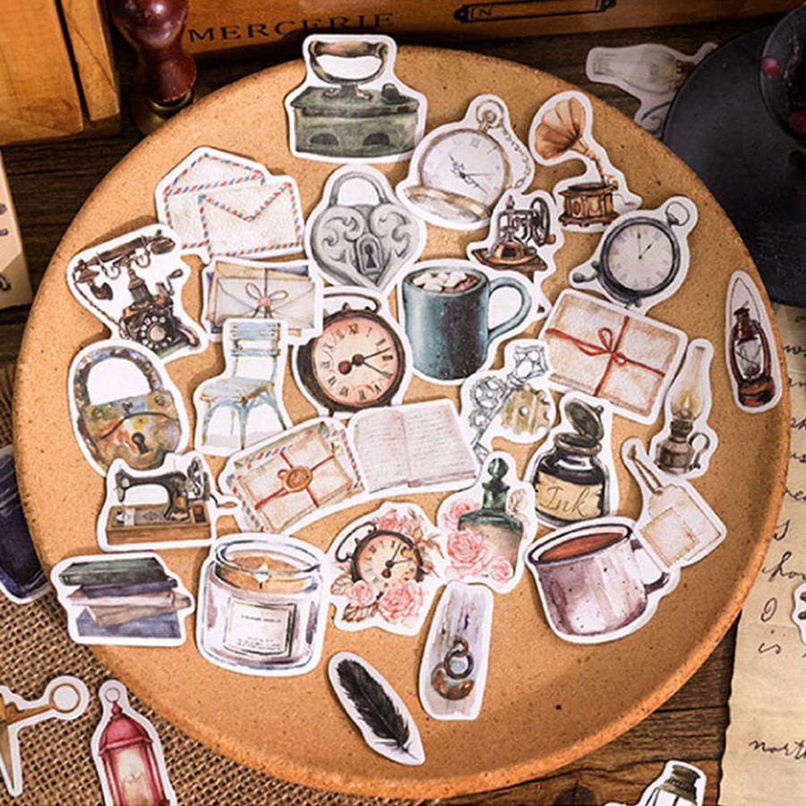 シールフレーク ステッカー 90枚セット レトロ アンティーク 骨董品