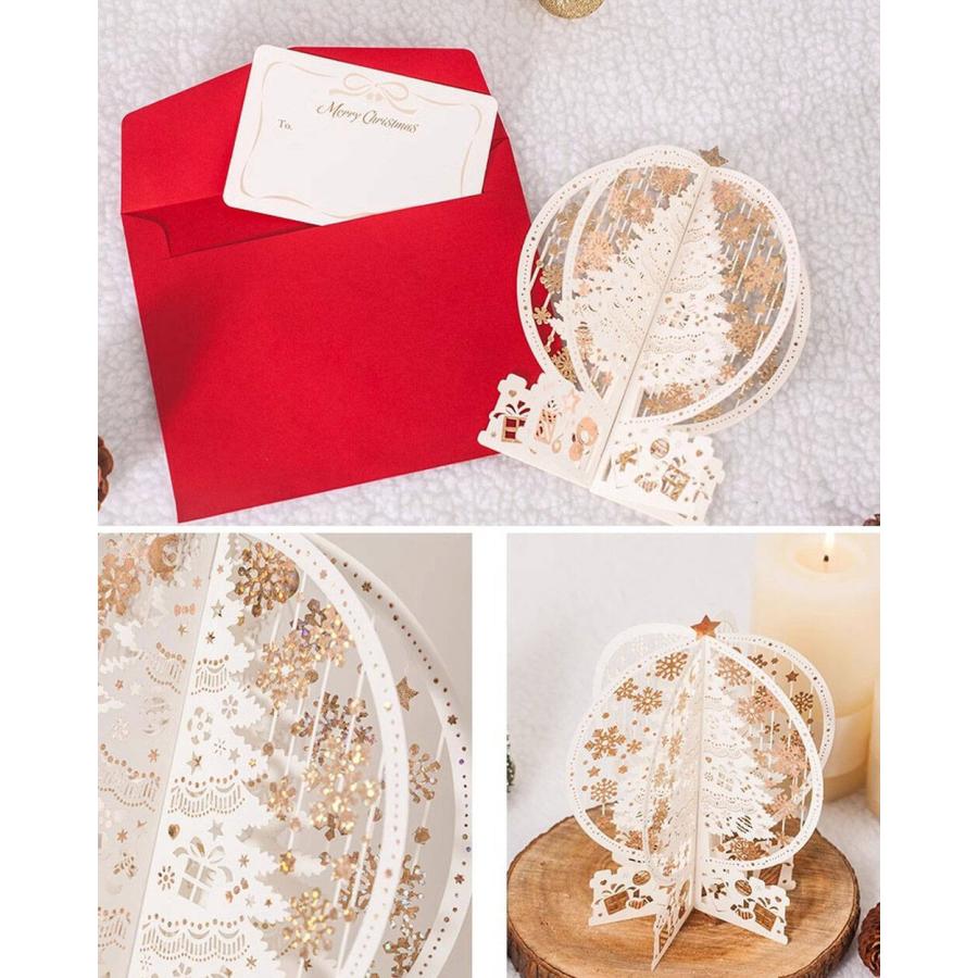moin moinクリスマス カード スノードーム ( ミニ メッセージカード+封筒 付属 ) ツリー ホワイト ゴールド 美麗 箔押し ラメ キラキラ 立体 |  | 05