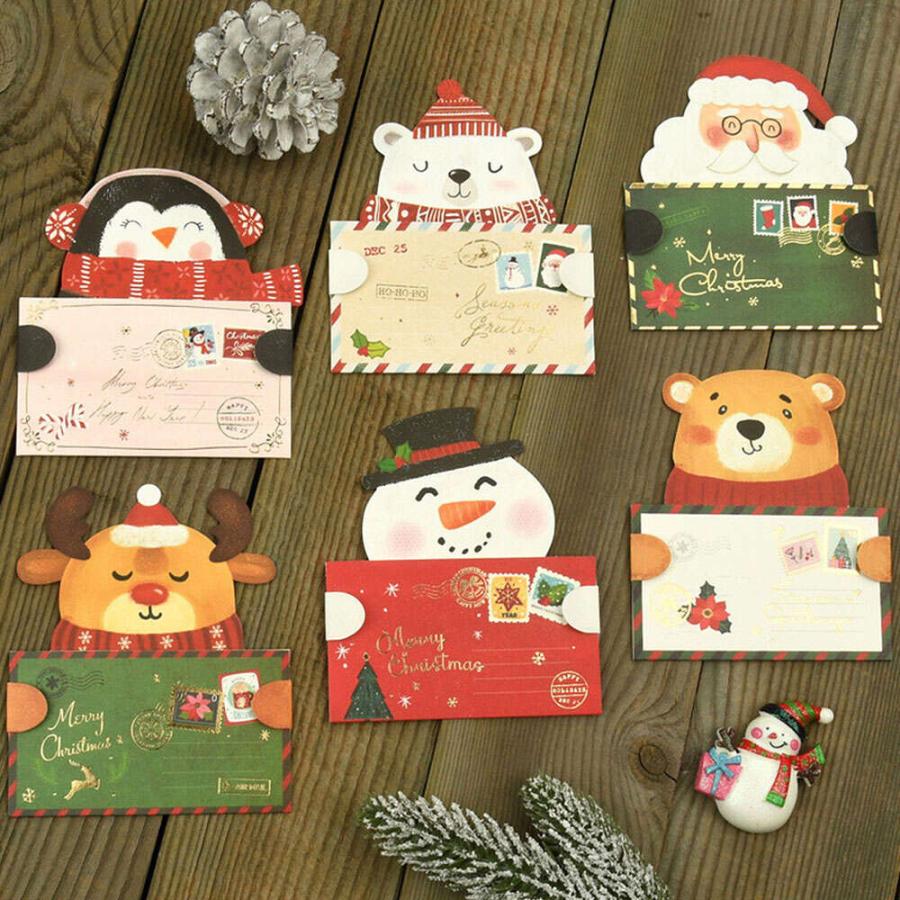メッセージ カードクリスマスカード 抱える アニマル 6種セット 封筒