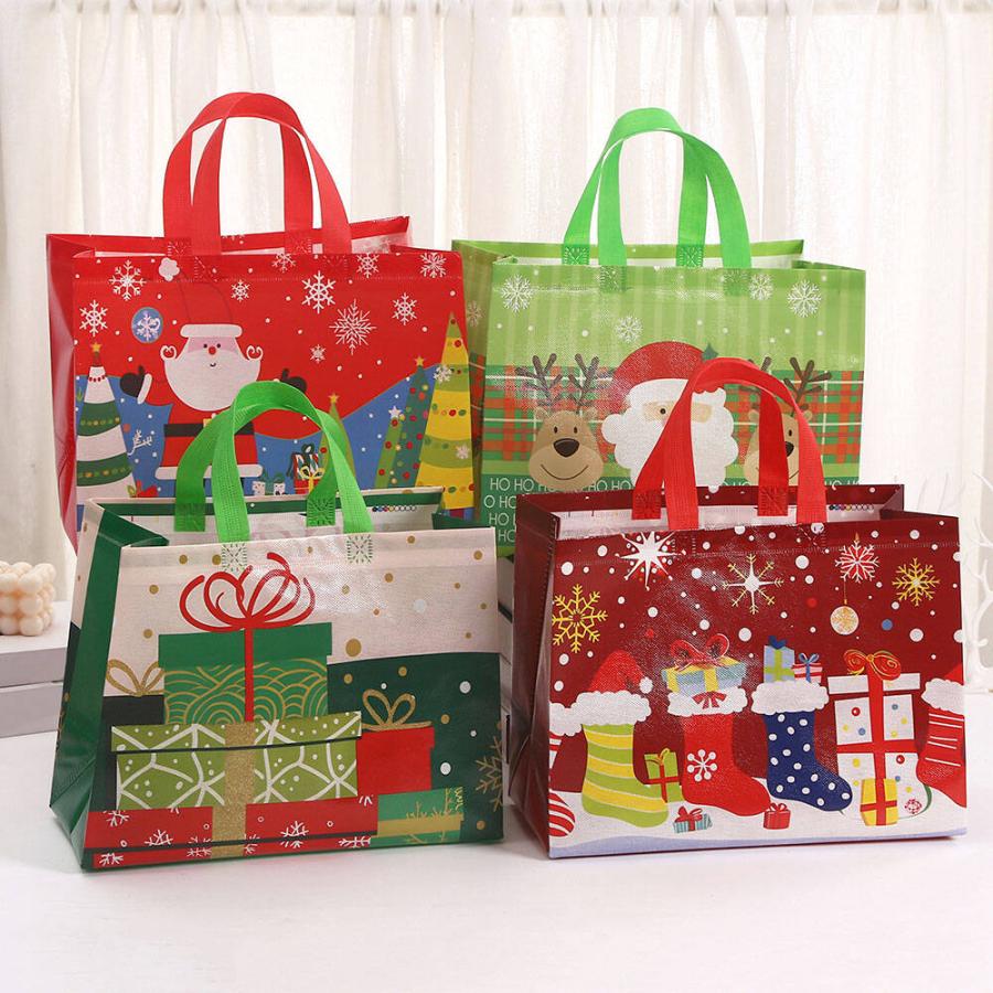 ラッピングクリスマス 手さげ袋 ビニール 袋 バッグ 4種セット Lサイズ