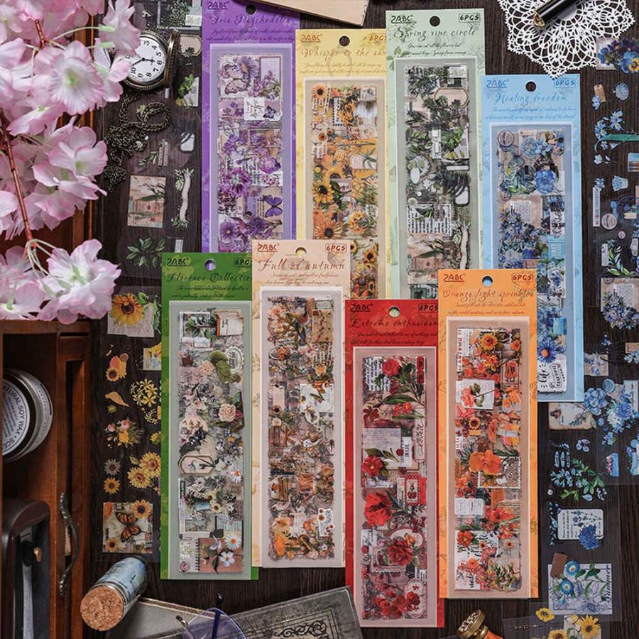 シールステッカー 透明 48 シート 大量 セット クリア 花 フラワー