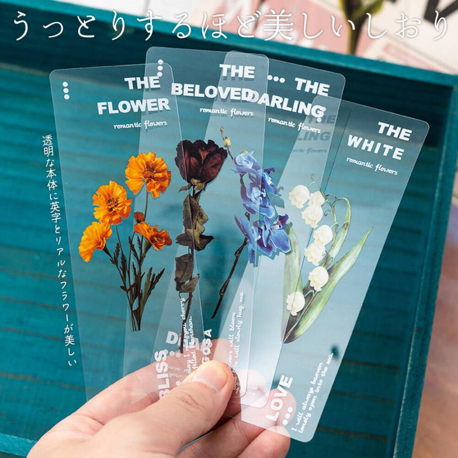 しおり ブックマーク36枚セット 押し花 透明 クリア 防水 英字