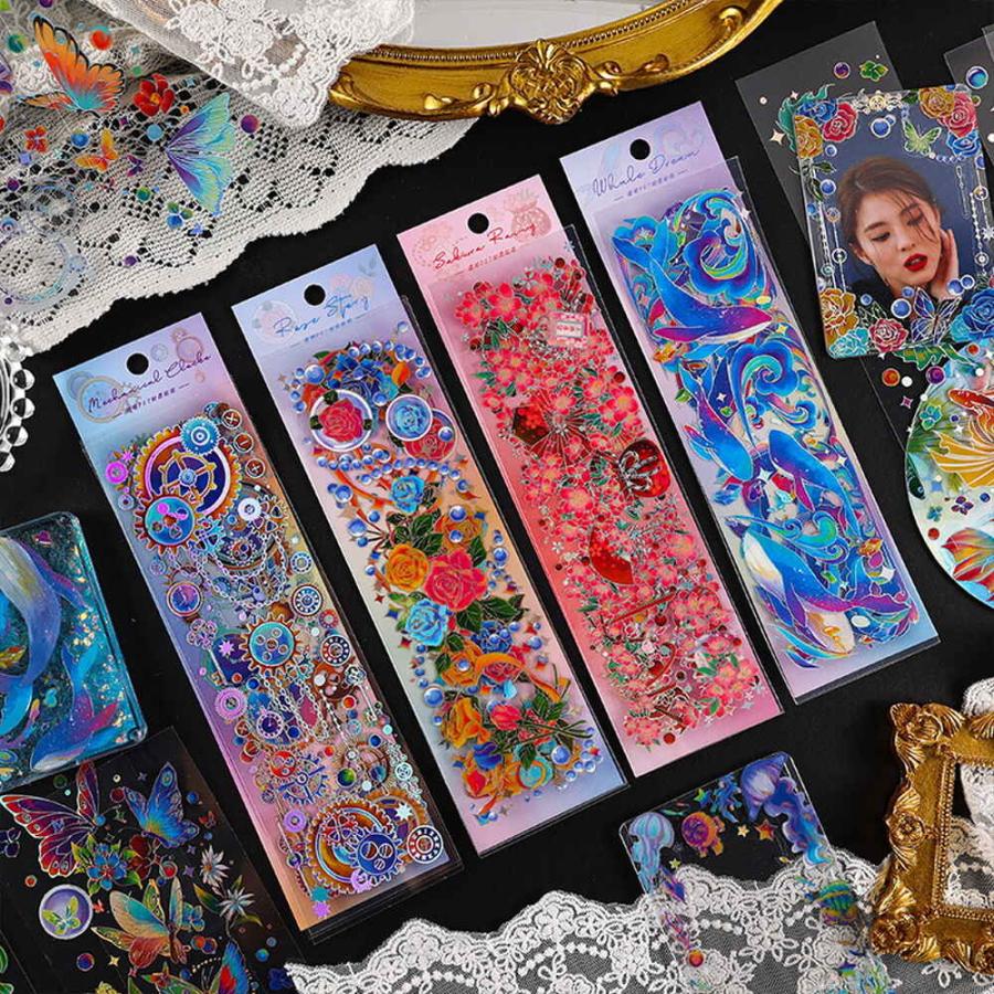 シール ステッカー幻想的 イラスト 24種 セット 花 きらきら