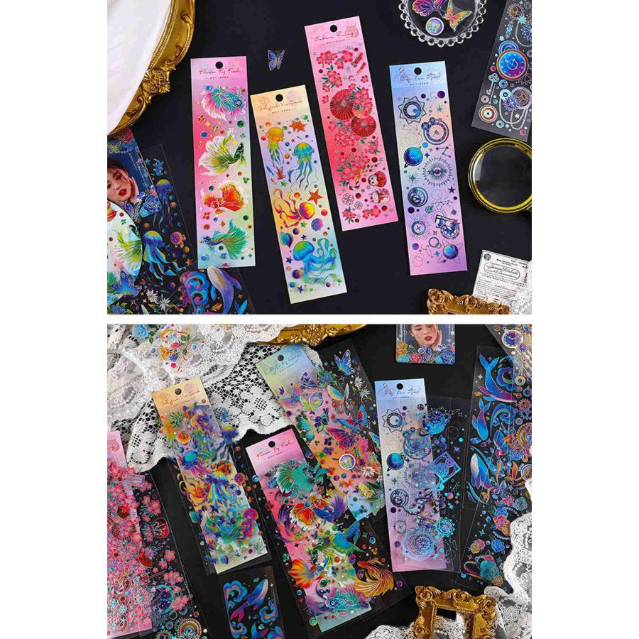 シール ステッカー幻想的 イラスト 24種 セット 花 きらきら 箔押し
