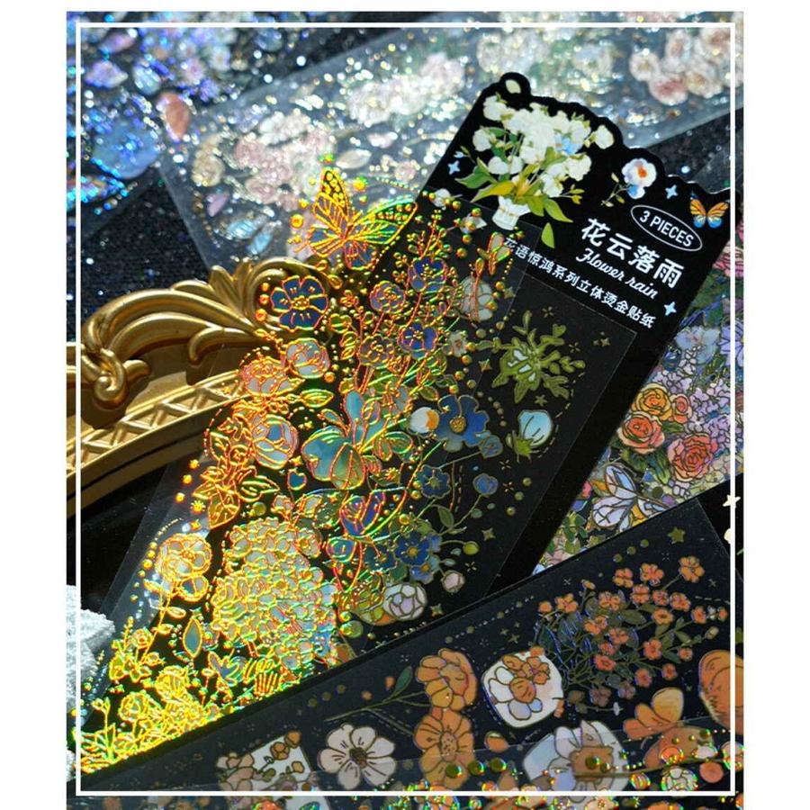シール ステッカーきらきら ホログラム 12種セット 花 フラワーバラ