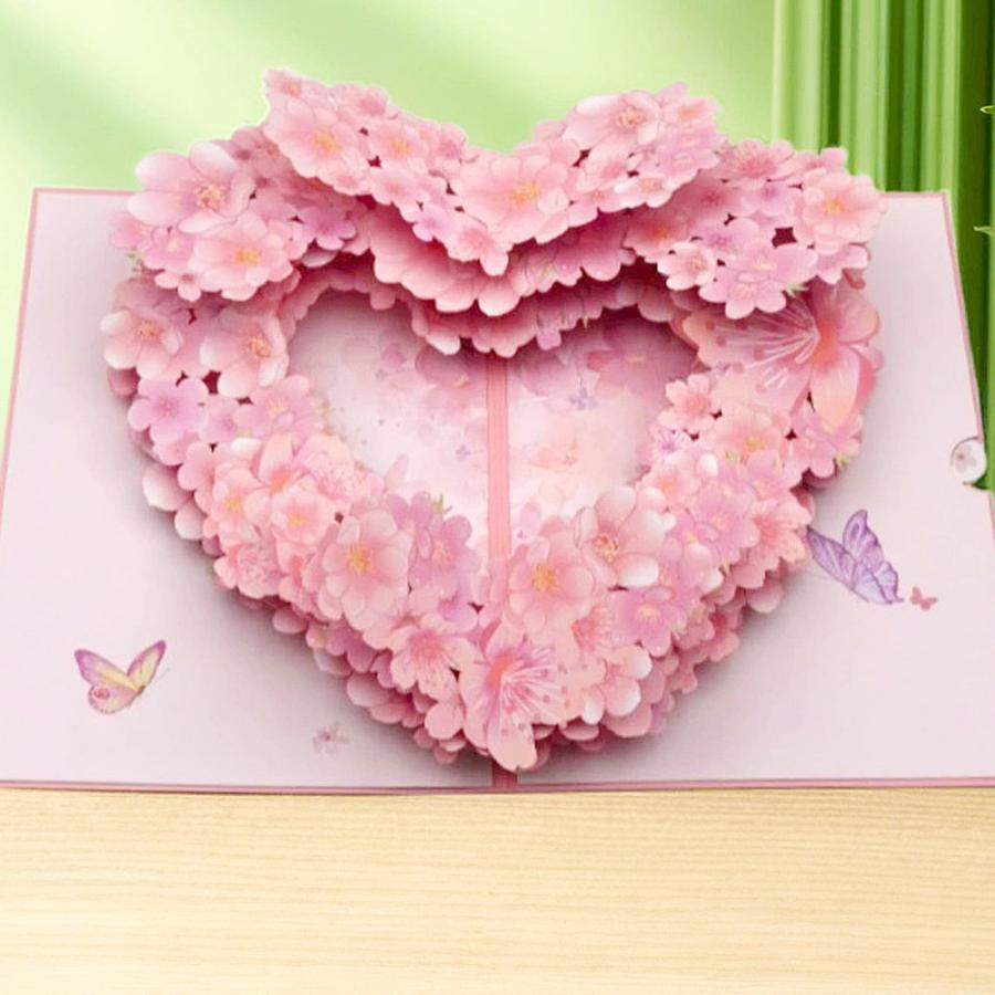 メッセージ カードグリーディングカード ポップアップ 桜 ピンク