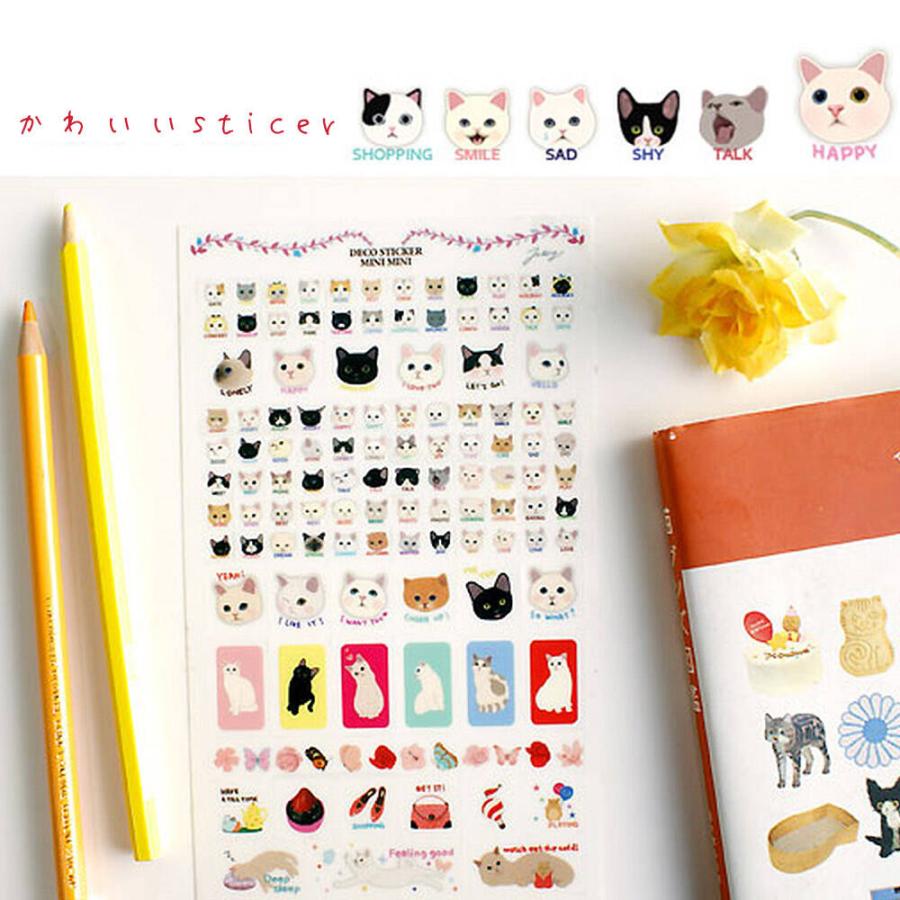 jetoy シールステッカー 愛らしい 猫 6種 12枚セット 和紙 透明 クリア