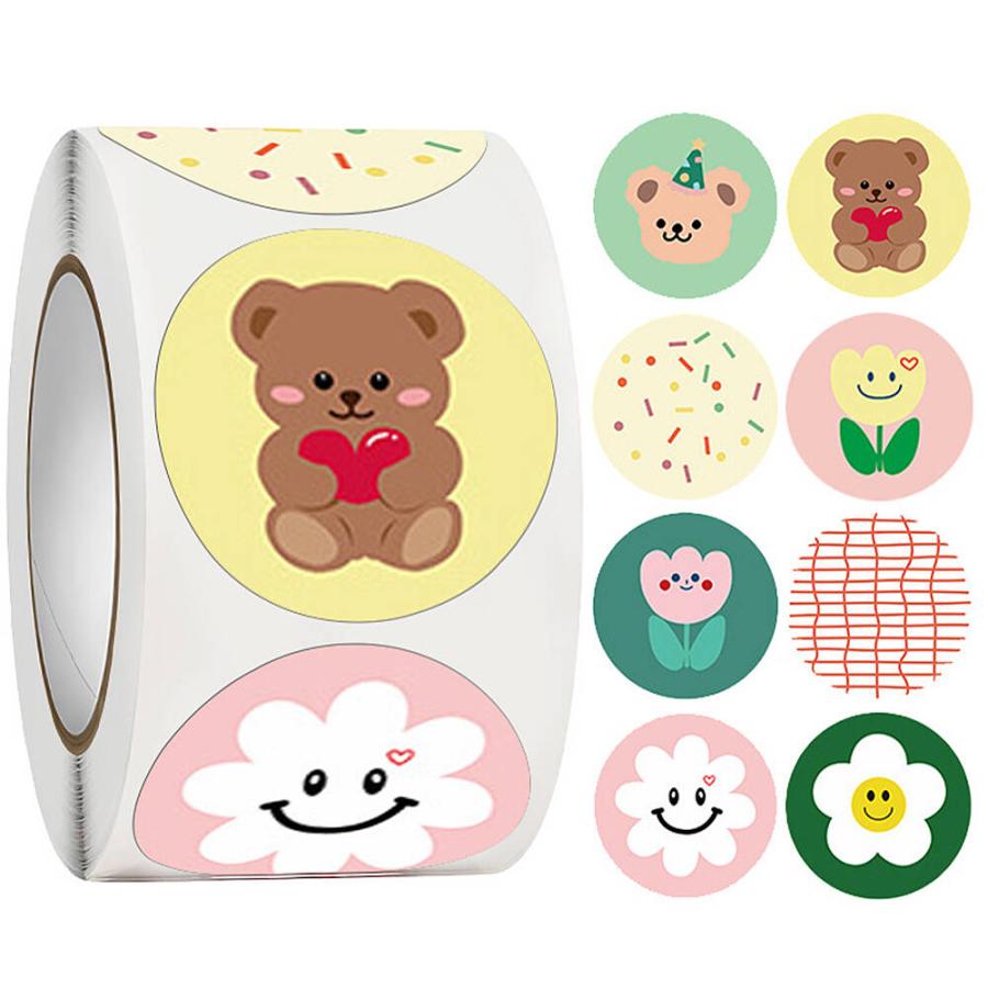 PVCシール 封口貼 ロールシール 巻き売り うさぎ 動物 マステ No.003 シールうさぎ くま 動物 アニマル 大量 500枚 ロール 丸 円形 グッド
