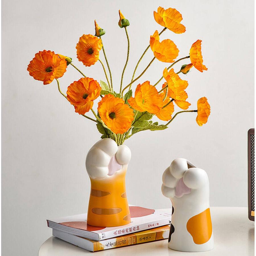 フラワーベース持つ 猫 肉球 デザイン 手 造花 ドライフラワー