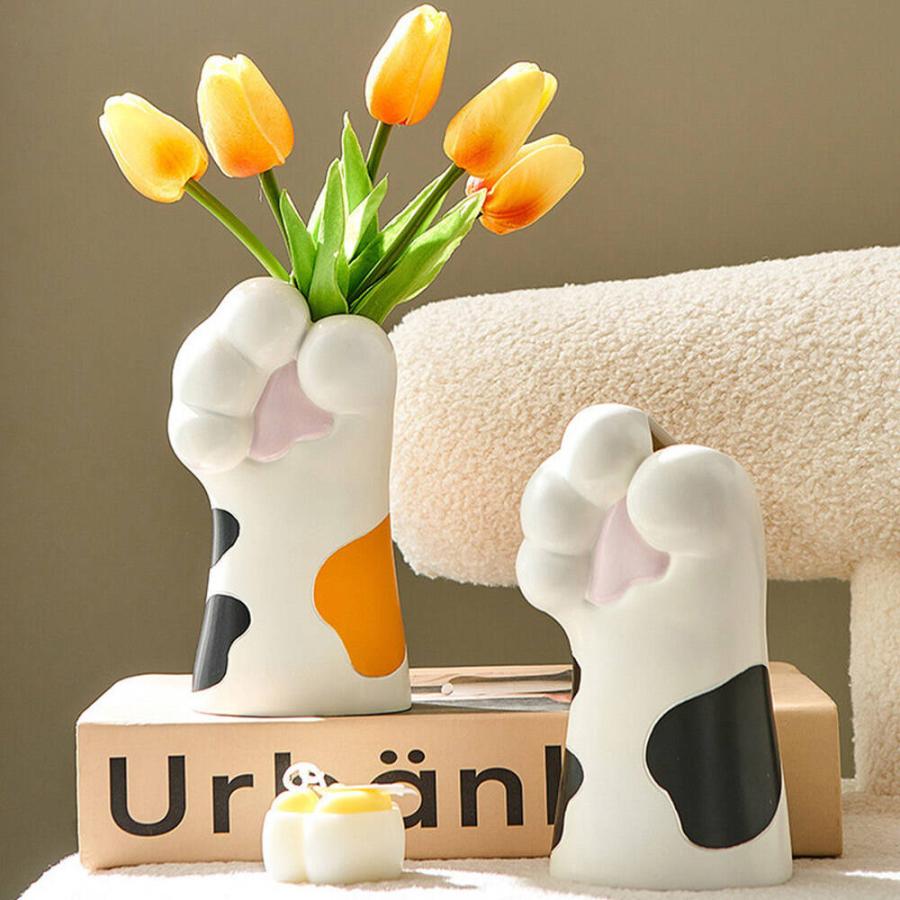 フラワーベース持つ 猫 肉球 デザイン 手 造花 ドライフラワー