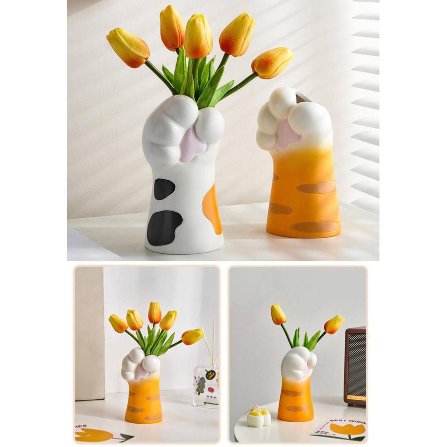 フラワーベース持つ 猫 肉球 デザイン 手 造花 ドライフラワー