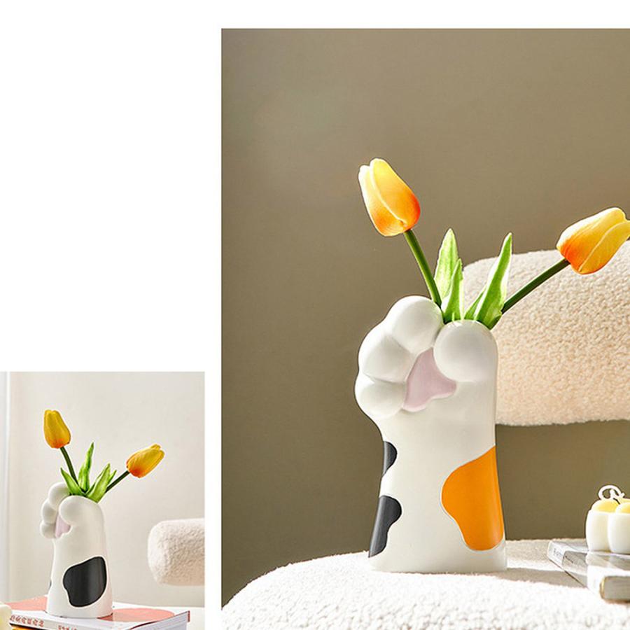 フラワーベース持つ 猫 肉球 デザイン 手 造花 ドライフラワー