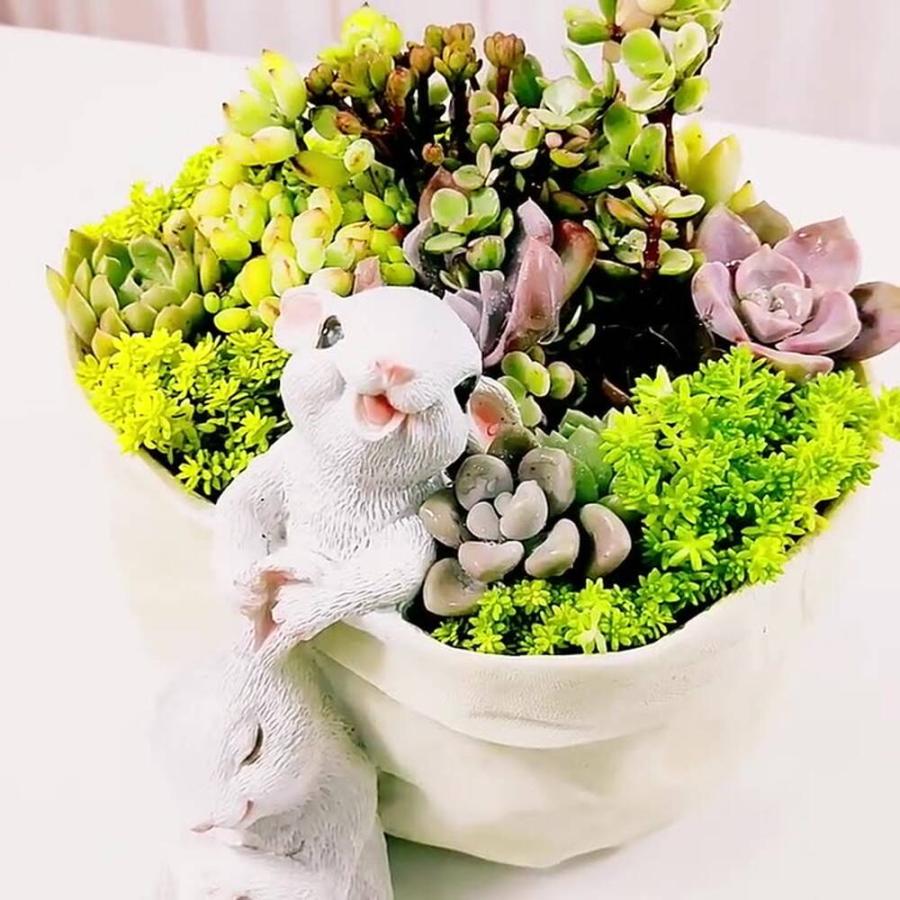 フィギュア 置物 オーナメントうさぎ ラビット プランター 5号 鉢