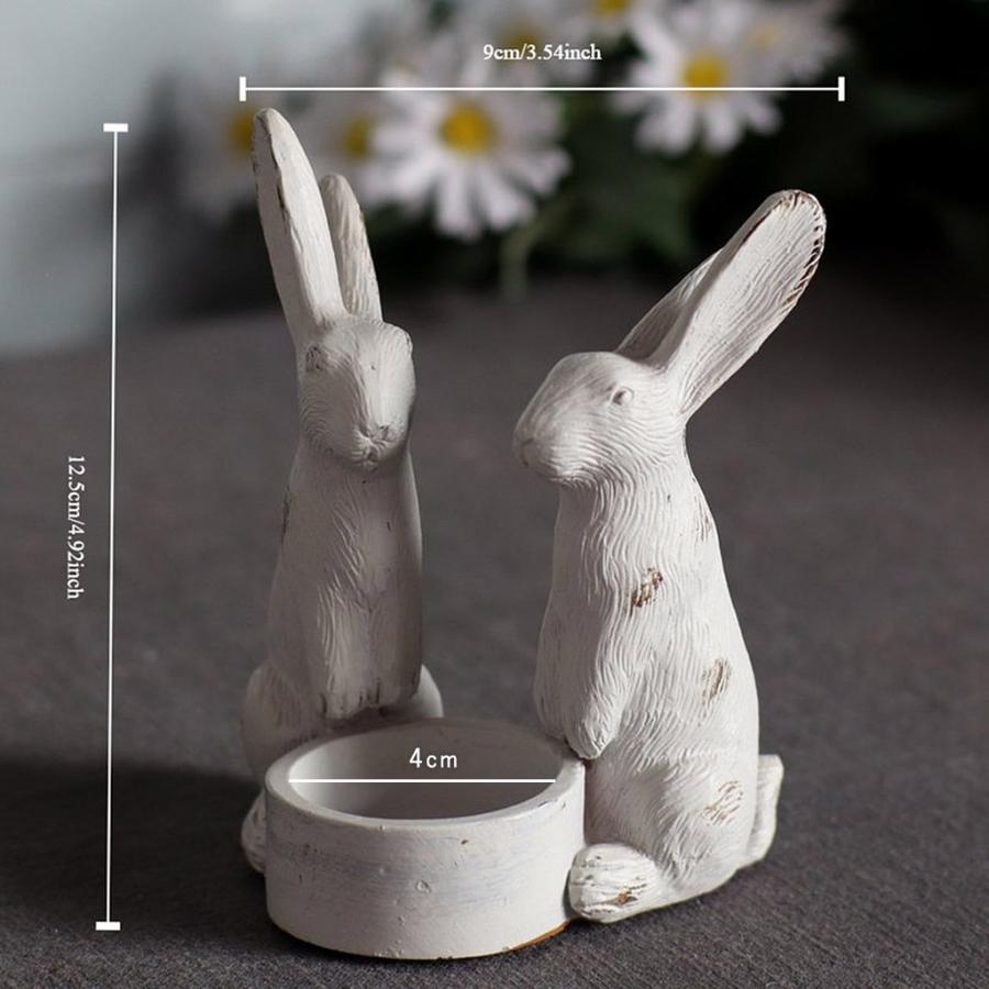 フィギュア 置物 オーナメントうさぎ 2匹 ラビット キャンドルホルダー