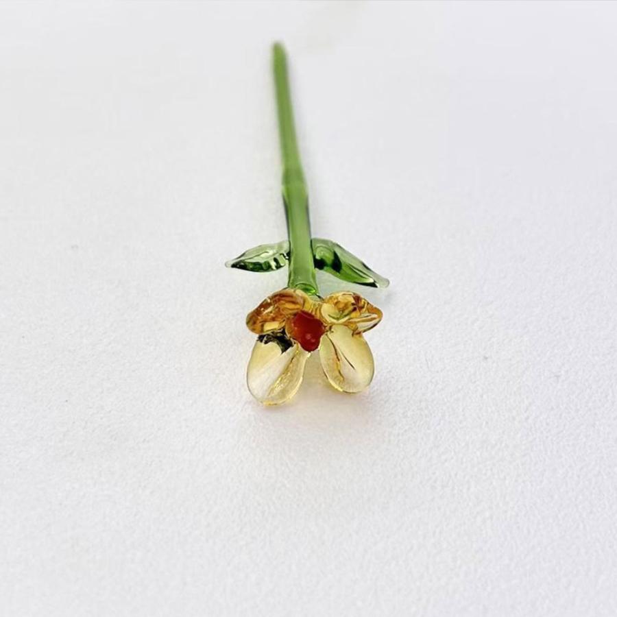 ガラス 置物 オーナメント 花 10本＋ 花瓶 セット ミニチュア 透明