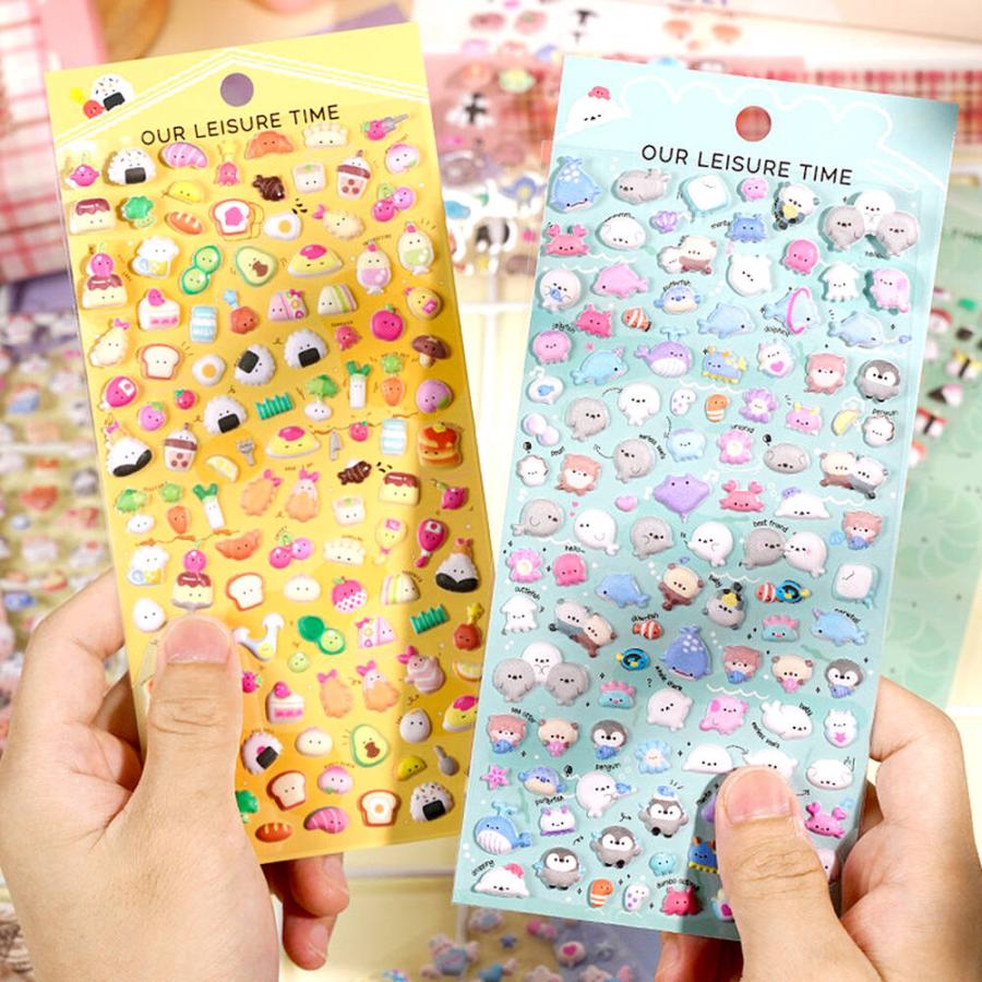 シールステッカー 6種セット ぷっくり ぷくぷく ふわふわ 3D 立体 動物