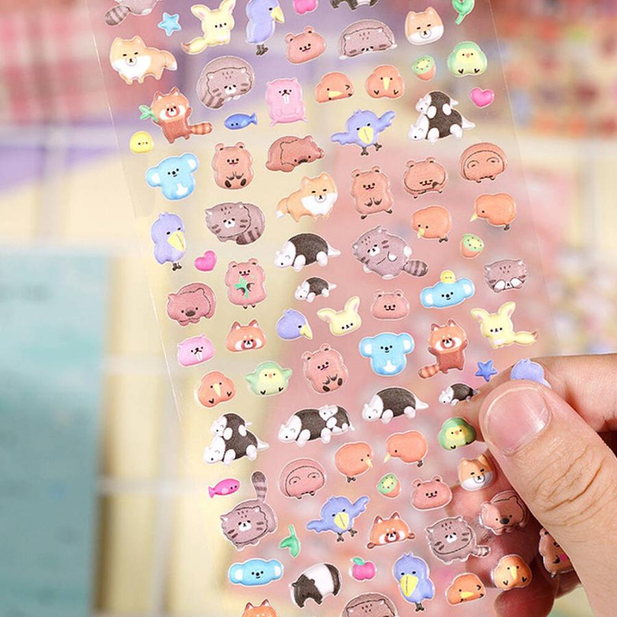シールステッカー 6種セット ぷっくり ぷくぷく ふわふわ 3D 立体 動物