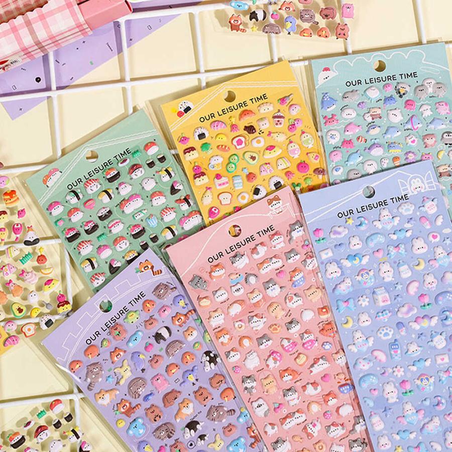 シールステッカー 6種セット ぷっくり ぷくぷく ふわふわ 3D 立体 動物