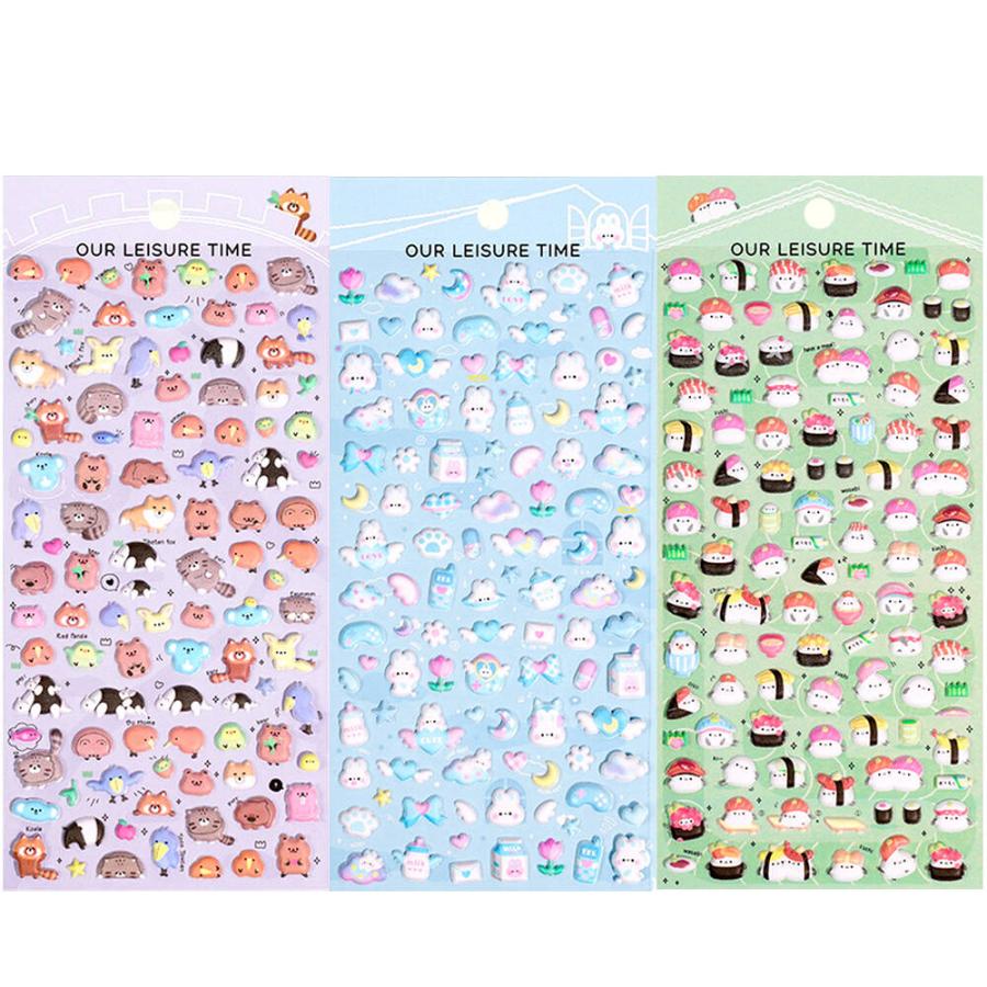 シールステッカー 6種セット ぷっくり ぷくぷく ふわふわ 3D 立体 動物