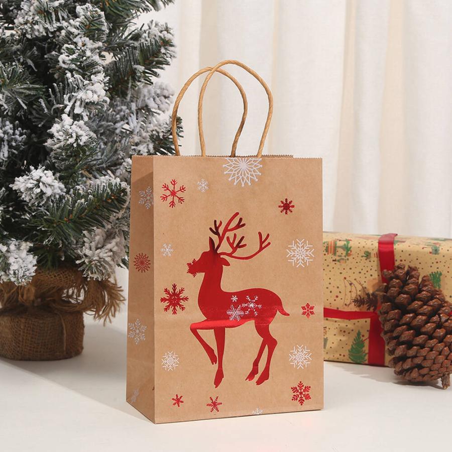 moin moinクリスマス 紙袋 手提げ袋 クラフト ブラウン レッド 赤 6種