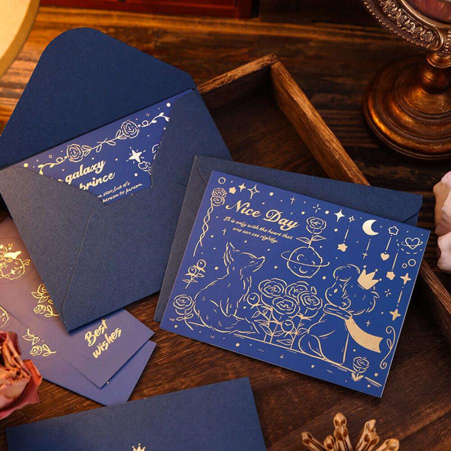 星の王子さま メッセージ カード+ 留め口 シール+封筒 6種 セット