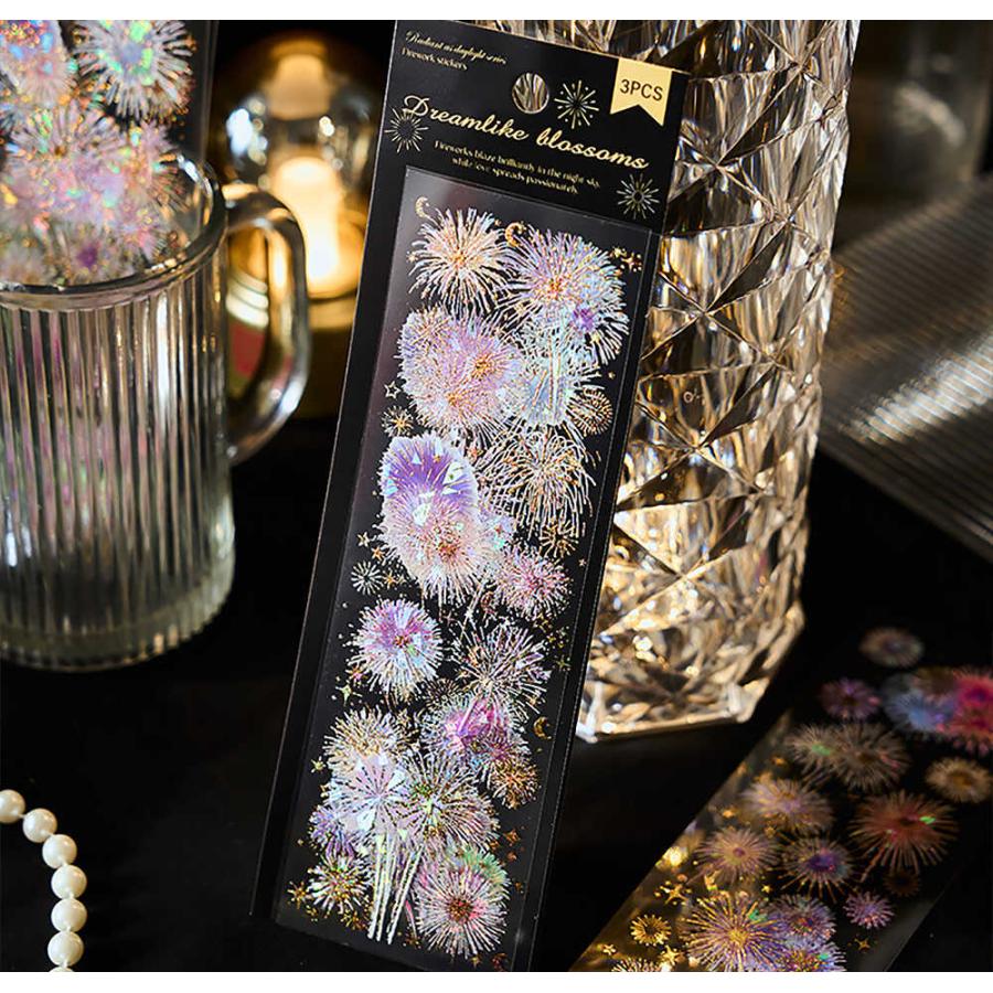 シールステッカー 全面 大判 花火 フラワー 12種 セット ホログラム