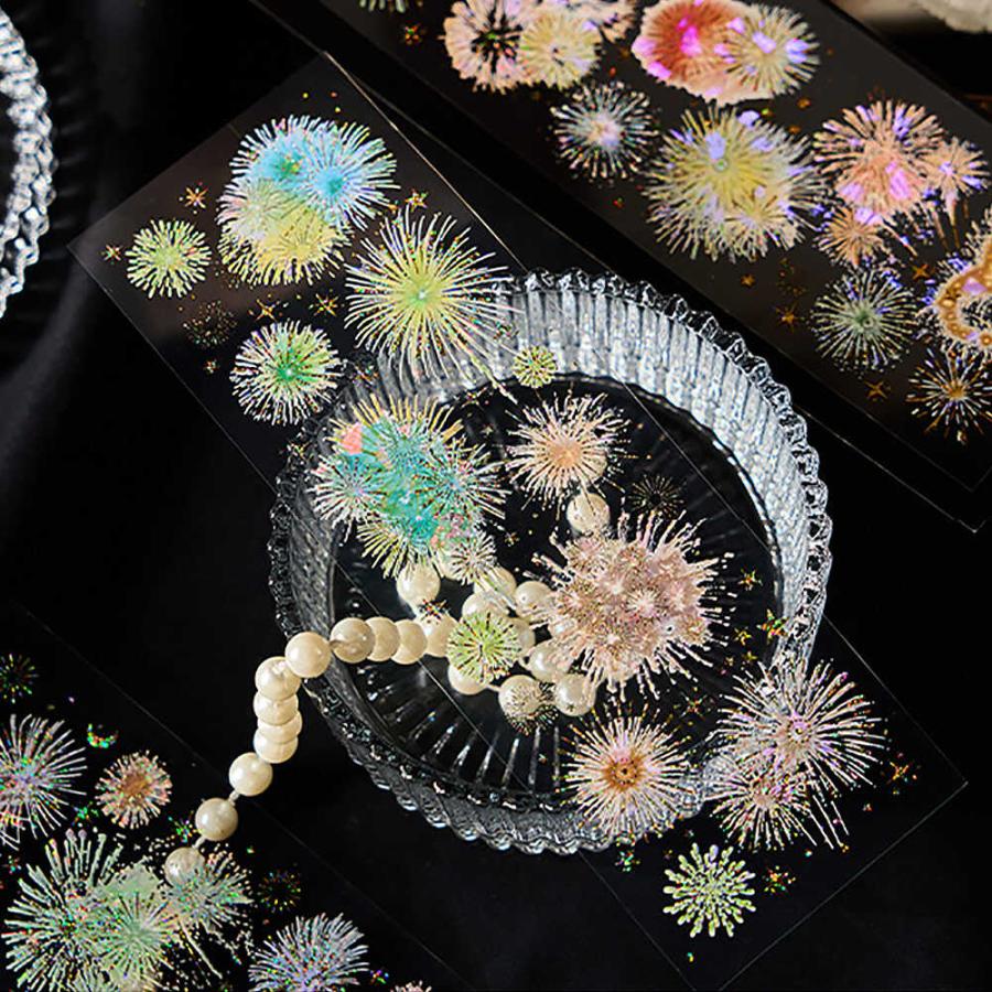 シールステッカー 全面 大判 花火 フラワー 12種 セット ホログラム