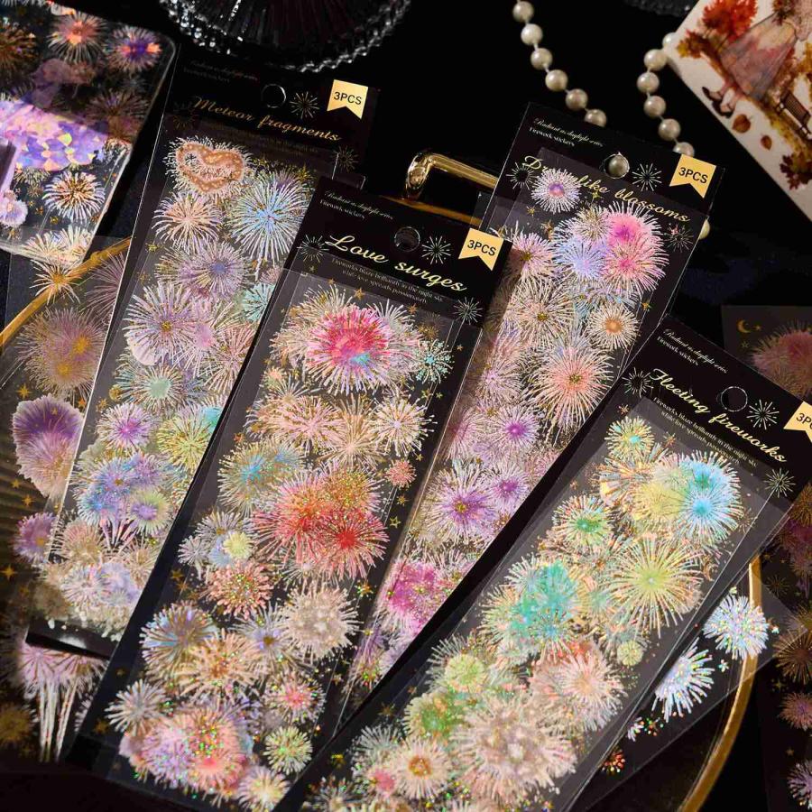 シールステッカー 全面 大判 花火 フラワー 12種 セット ホログラム