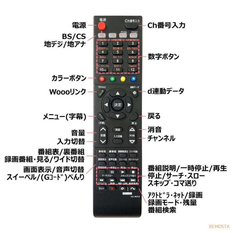 REMOSTA（リモスタ） 互換品 日立 Wooo テレビ リモコン 電池付き C