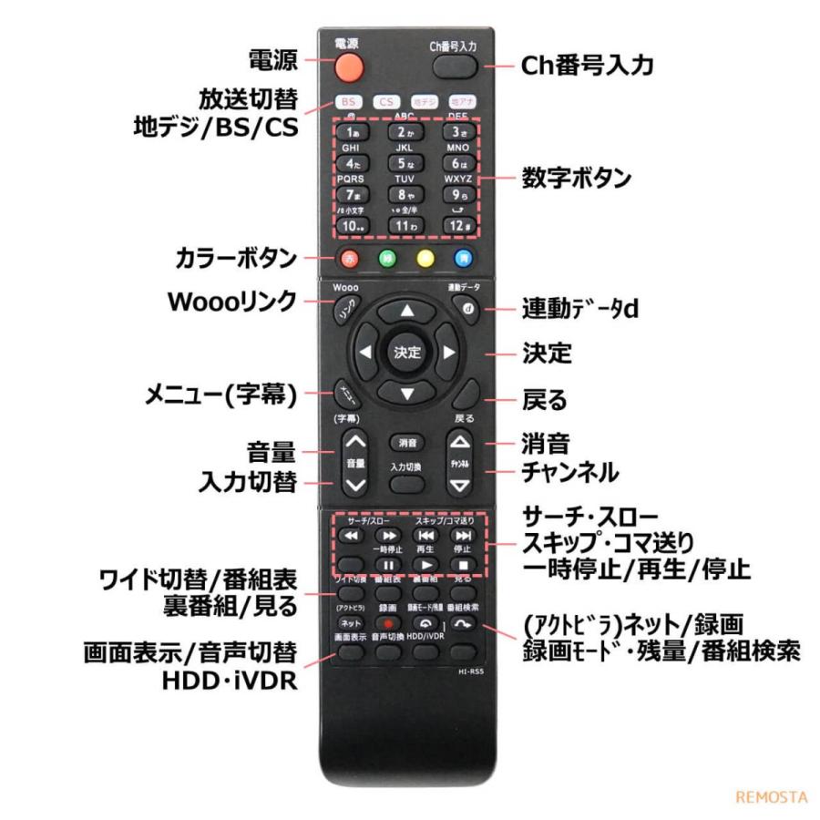 REMOSTA 日立 Wooo テレビ リモコン 電池付き C-RS5 L22-HP05 REMOSTA 日立 Wooo テレビ リモコン 電池付き C-RS5 L22-HP05