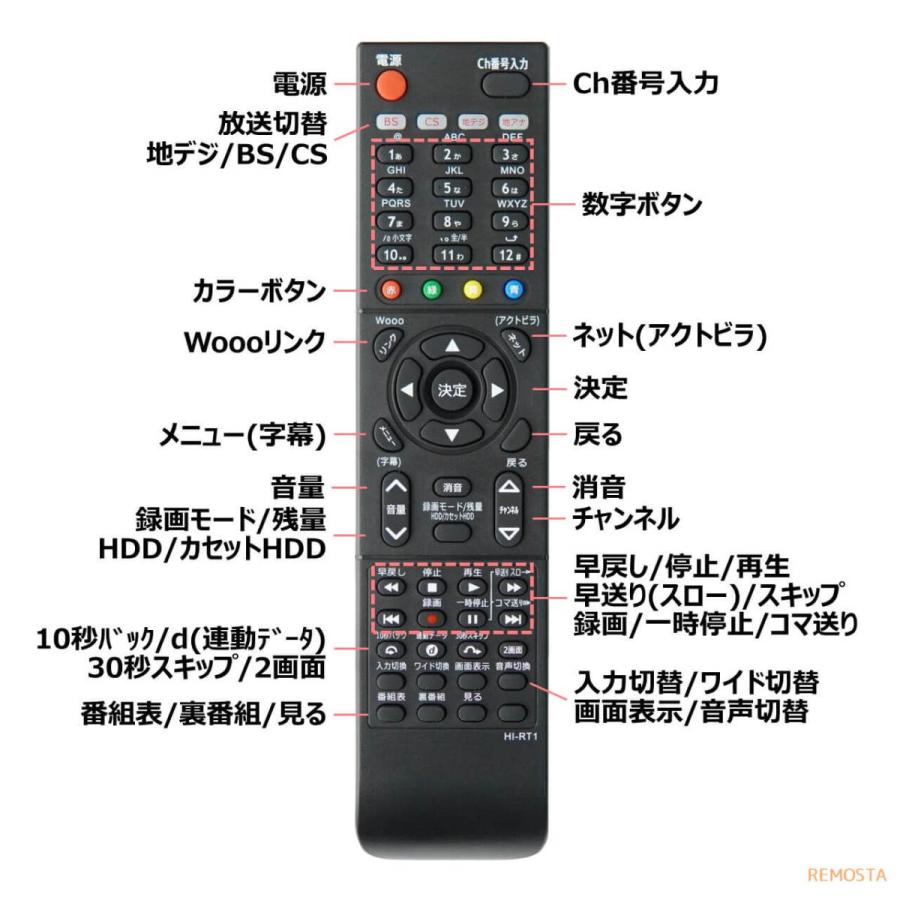 日立 Wooo テレビ リモコン 電池付き C-RT1 L37-XP500CS L37-ZP05 L42-XP05 L42-ZP05 P42-XP05 P46-XP05 P50-XP05 HITACHI ウー 代用リモコン REMOSTA｜mokku-shop｜05