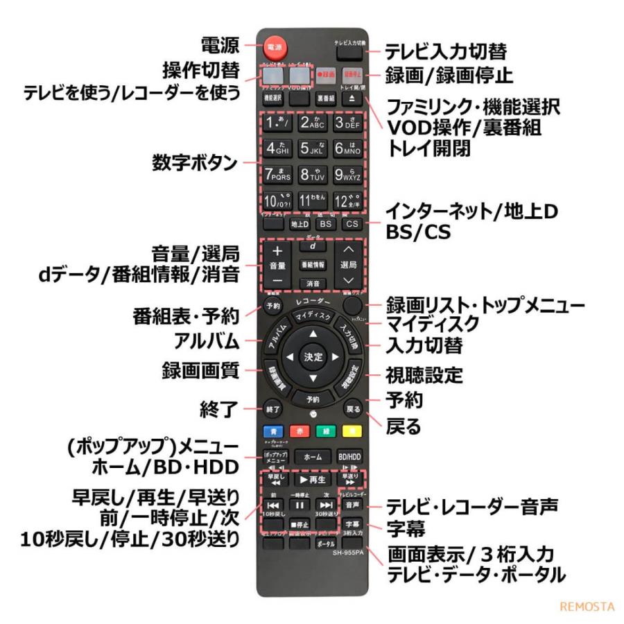 互換品 シャープ ブルーレイ リモコン GA955PA GA886PA GA769PA GA813PA GA850PA GA855PA GA869PA GA810PA SHARP AQUOS リモコン REMOSTA | REMOSTA | 05