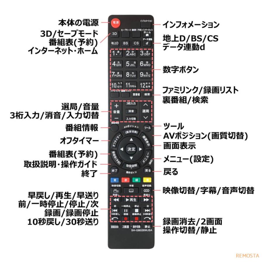 REMOSTA（リモスタ） 互換品 シャープ アクオス テレビ リモコン