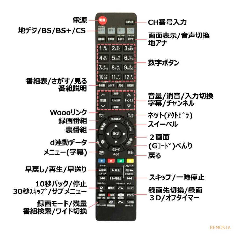 日立 Wooo テレビ リモコン C-RT7 C-RS4 C-RT1 C-RP2 C-RP8 C-RS5 C-RT4 C-RT6 C-RS2 C-RT9 HITACHI ウー 代用リモコン REMOSTA｜mokku-shop｜05