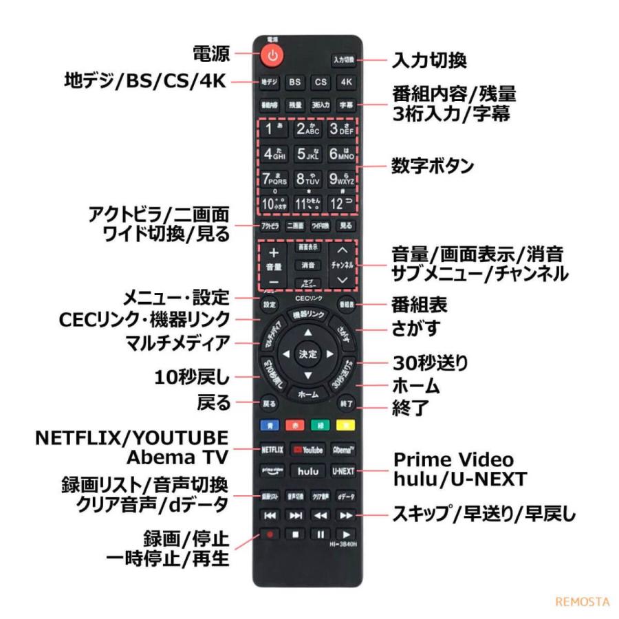REMOSTA 互換品 ハイセンス テレビ リモコン 電池付き EN3B40H
