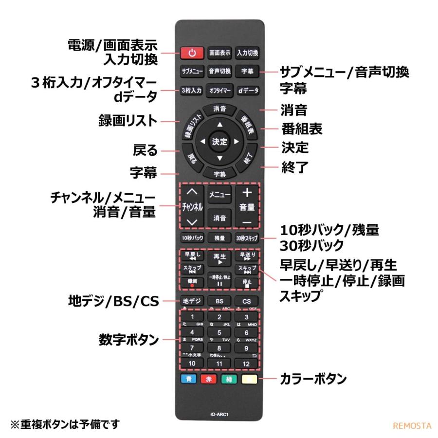 アイリスオーヤマ テレビ リモコン 電池付き LT-ARC1 LT-43A420 T-43A620 LT-49A620 LT-55A620 LT-65A620 32WA10P 40FA10P 43FA10P など 代用リモコン REMOSTA｜mokku-shop｜05