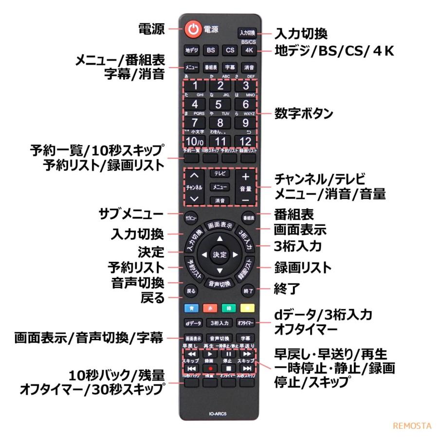 REMOSTA（リモスタ） 互換品 アイリスオーヤマ テレビ リモコン 電池