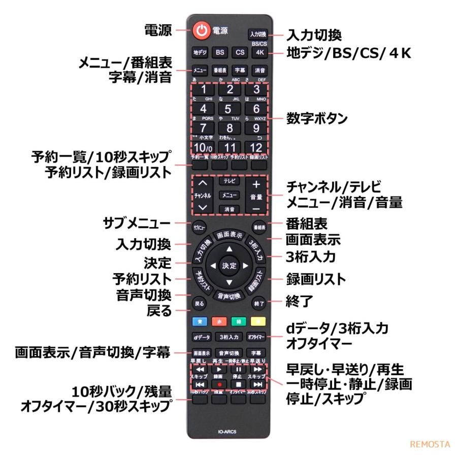 アイリスオーヤマ テレビ リモコン LT-ARC5 LT-ARC2 LT-ARC3 LT-ARC7 LT-ARC9 代用リモコン REMOSTA｜mokku-shop｜05