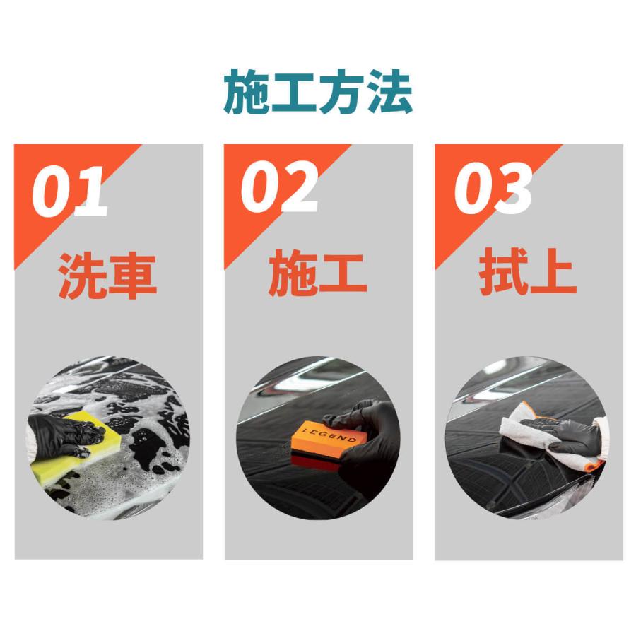 コーティング 車 ガラス系 日本製 12ヶ月 撥水 最強 長持ち 自分で 簡単施工 30ml クロス スポンジ 超撥水 滑水 ホイール バイク レジェンド｜mokku-shop｜10