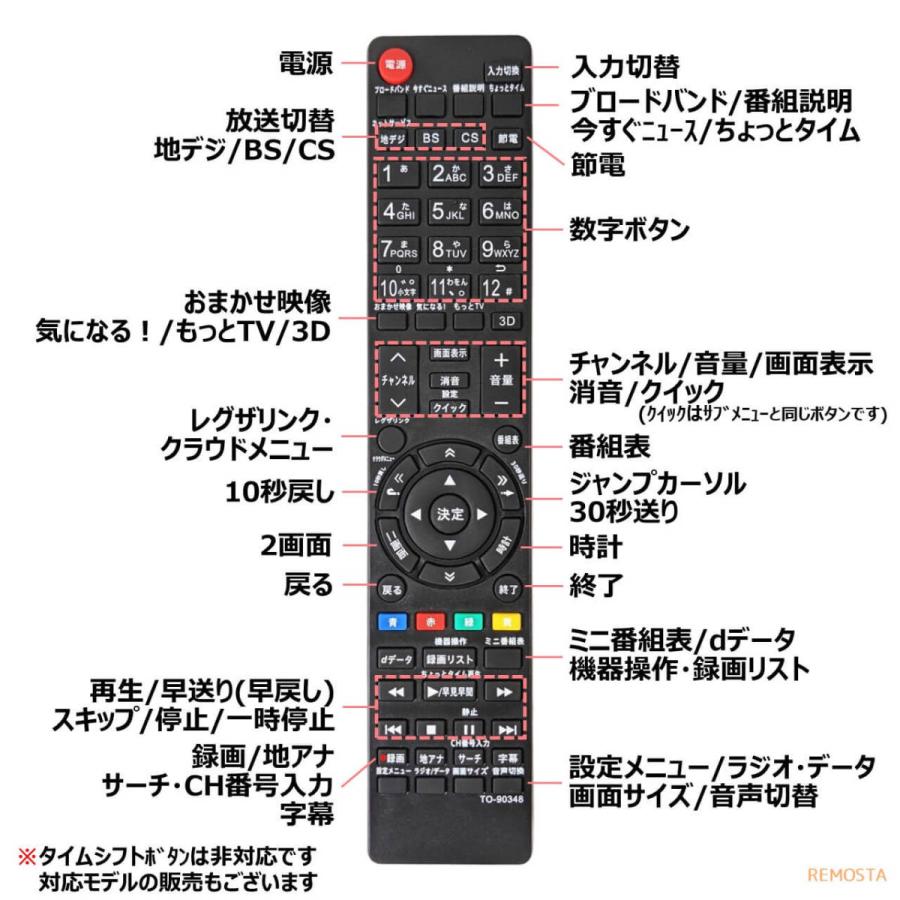 東芝 レグザ テレビ リモコン CT-90348 CT-90352 CT-90372 CT-90422 CT-90389 CT-90409 CT-90426 CT-90320A CT-90338 など TOSHIBA REGZA 代用リモコン REMOSTA｜mokku-shop｜05