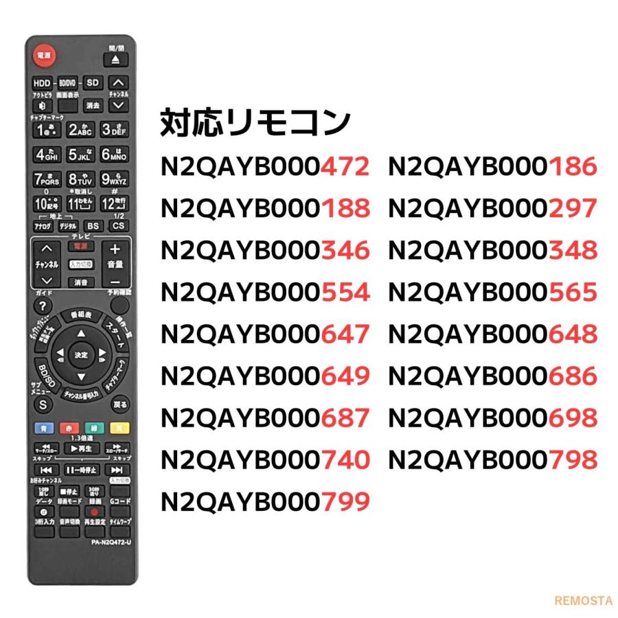 REMOSTA 互換品 パナソニック ブルーレイ リモコン N2QAYB000346