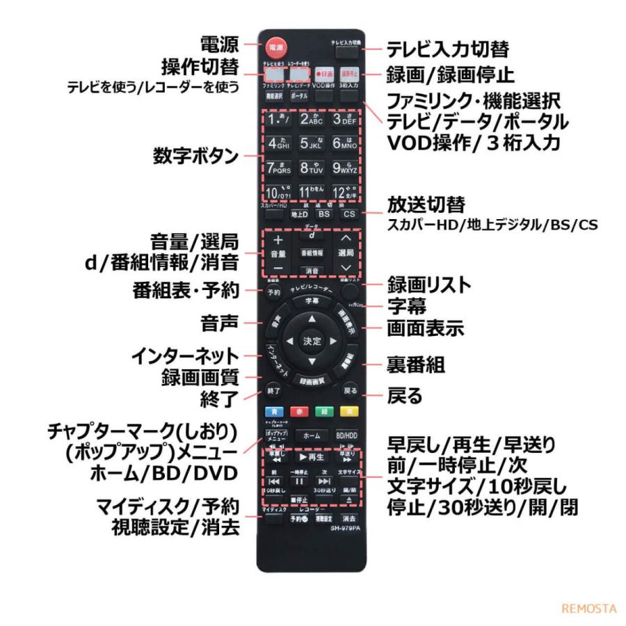 シャープ ブルーレイ リモコン GA979PA GB079PA GB185PA GB066PA GB160PA GB131PA GB136PA GB113PA SHARP AQUOS レコーダー 代用リモコン REMOSTA｜mokku-shop｜05