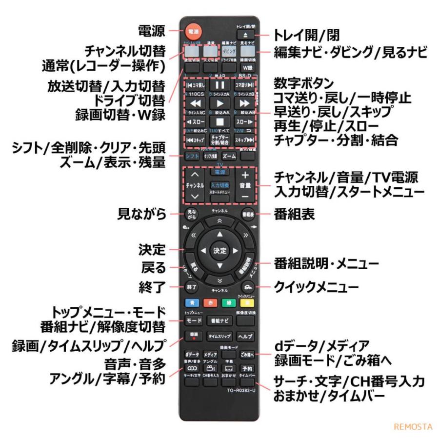 東芝 レグザ ブルーレイ リモコン SE-R0386 SE-R0416 SE-R0380 SE-R0383 SE-R0379 SE-R0331 SE-R0356 SE-R0357 SE-R0352 RD- REGZA 代用リモコン REMOSTA｜mokku-shop｜05